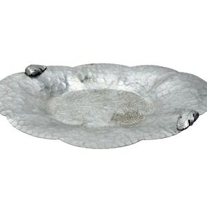 Hammered Aluminum Tray Dish Leaf‎ Design Vintage Decorative Trade Continental